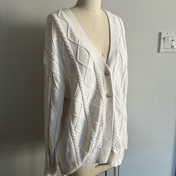 Sweaters - White Cable Knit Cardigan- Aritzia